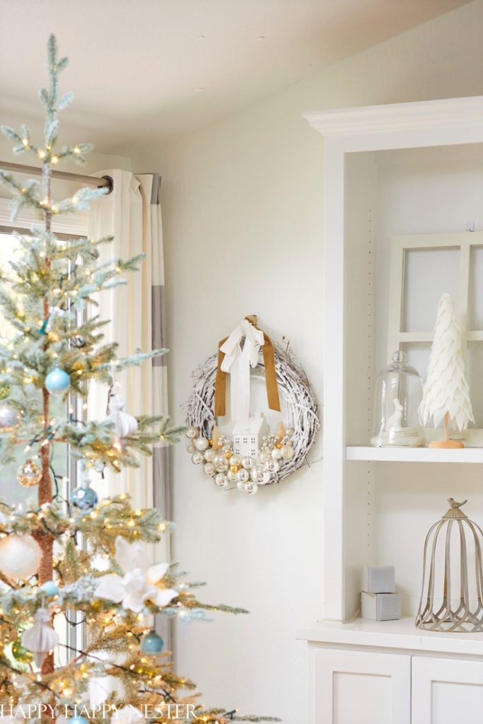 Silver Christmas Wreath DIY with Vintage Ornaments by happy happy nester