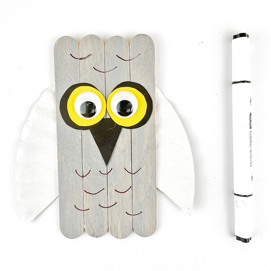 Snowy Owl Popsicle Stick Craft Step 7