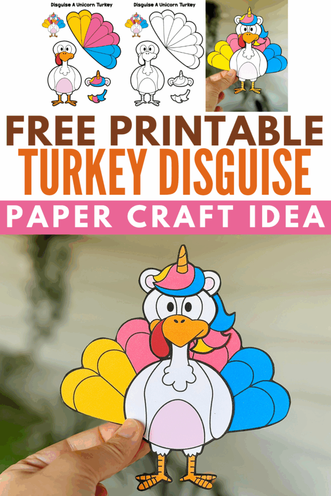 Unicorn Turkey Disguise Idea on Paper for Kids (+ Free Printable) - Fall, Thanksgiving