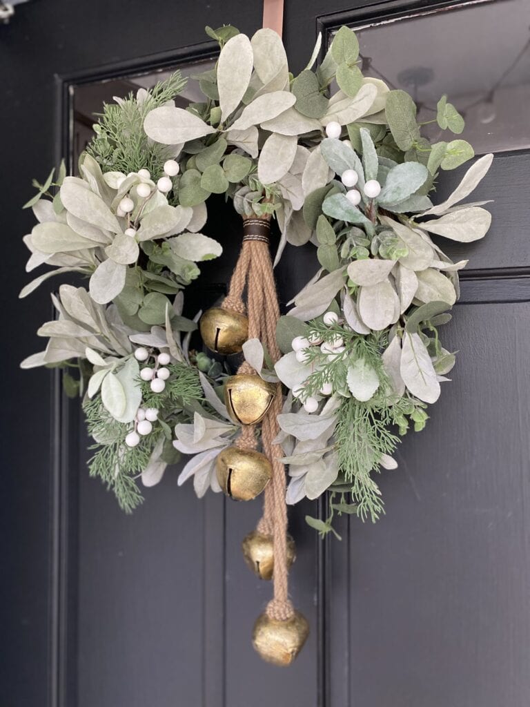 Vintage Style Bells and Bow DIY Christmas Wreath by a Hundred Affections