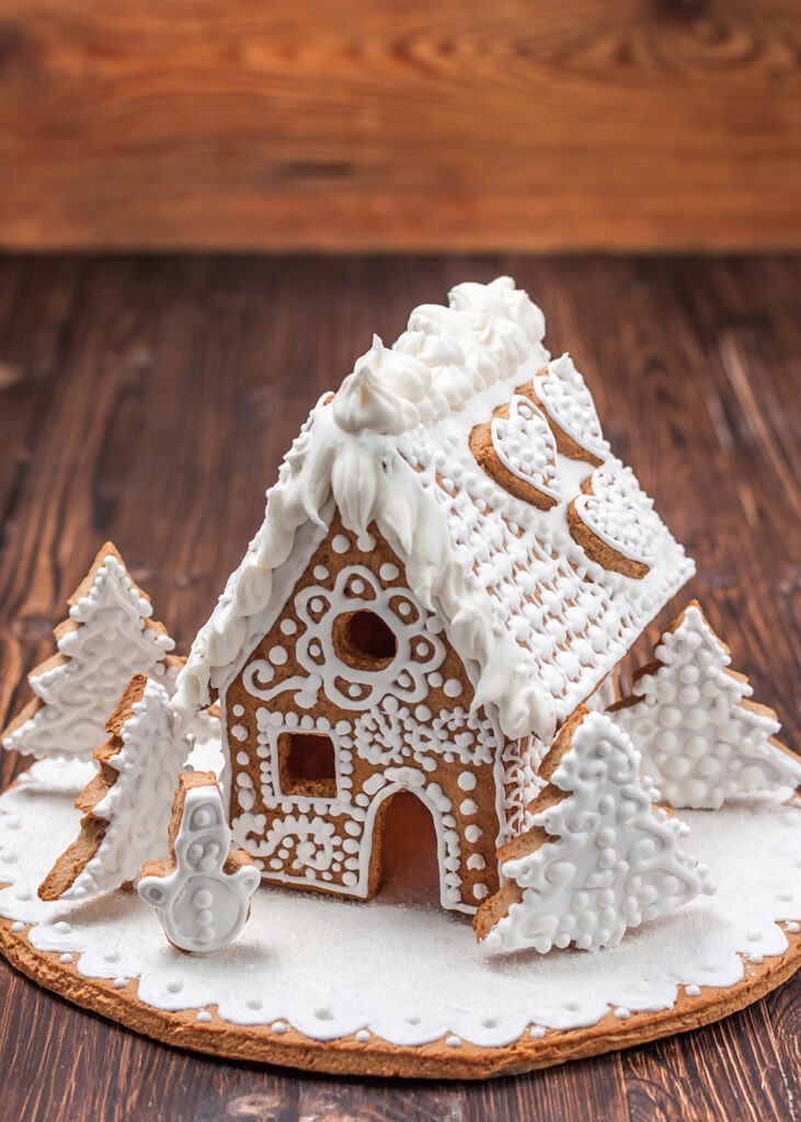 Winter Wonderland Gingerbread House with Piped Trees