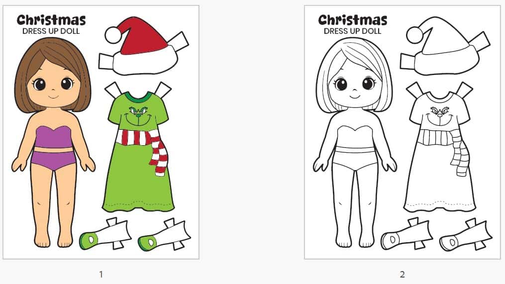 Christmas Paper Dress Up Dolls Grinch Outfit
