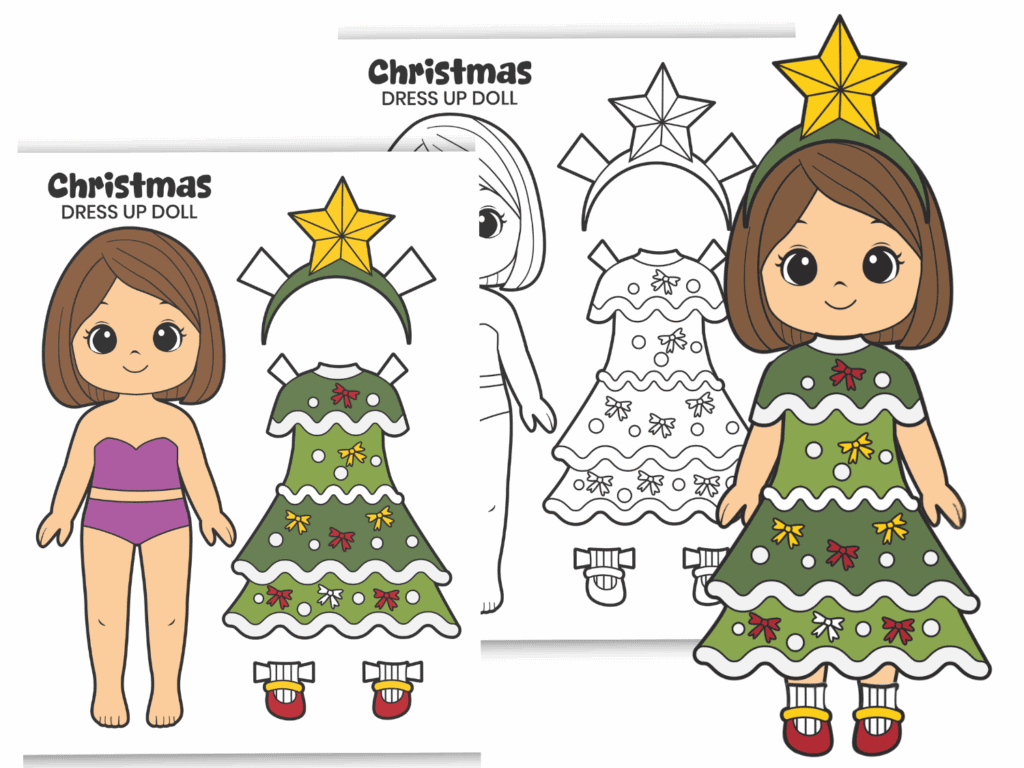 DIY Christmas Tree Outfit Dress Up Doll Paper Craft for Kids with Free  Printable, image size:1024x768