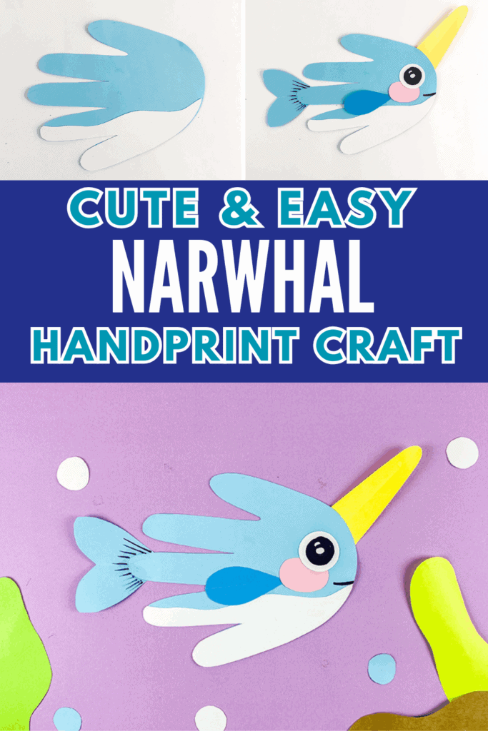 Cute DIY Handprint Narwhal Ocean Animal Craft for Kids with Template