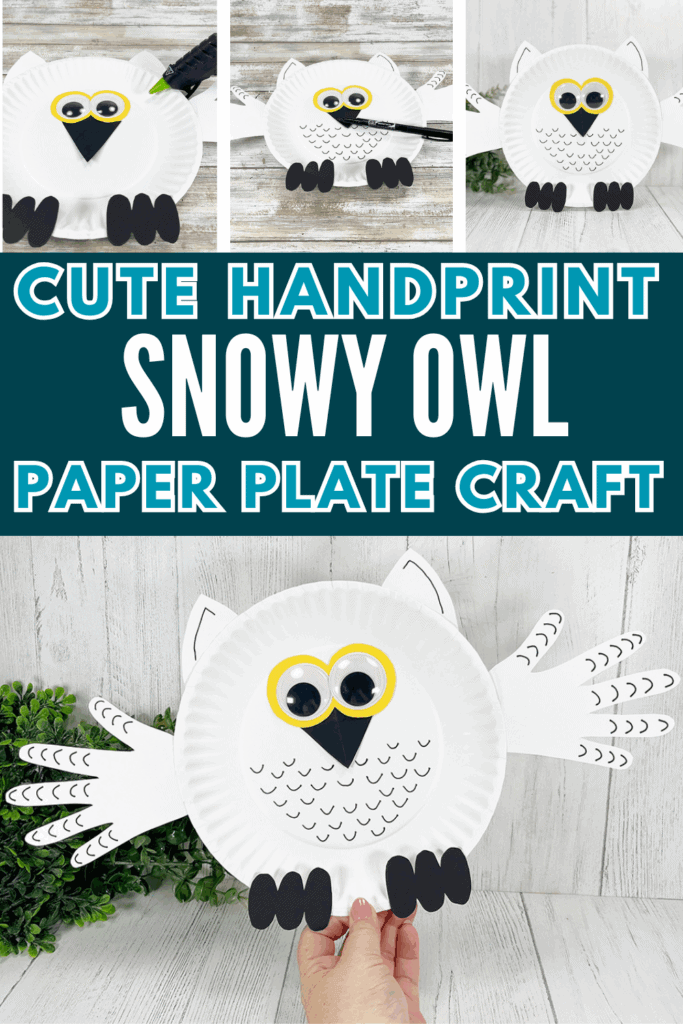 Cute Winter DIY Paper Plate Snowy Owl Handprint Craft for Kids with Template