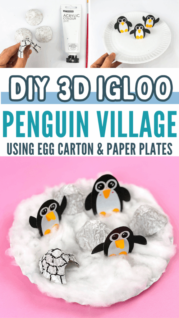 DIY 3D Penguin Igloo Village with Egg Carton, Cotton Wool & Paper Plate
