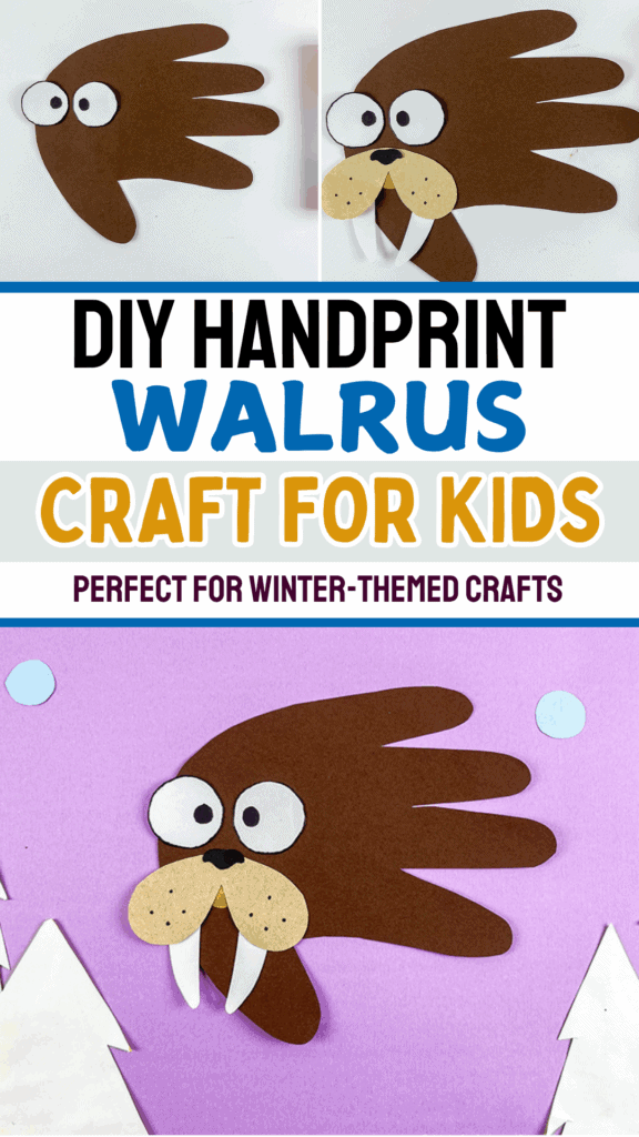 DIY Arctic Walrus Animal Paper Handprint Craft for Kids to Make this Winter