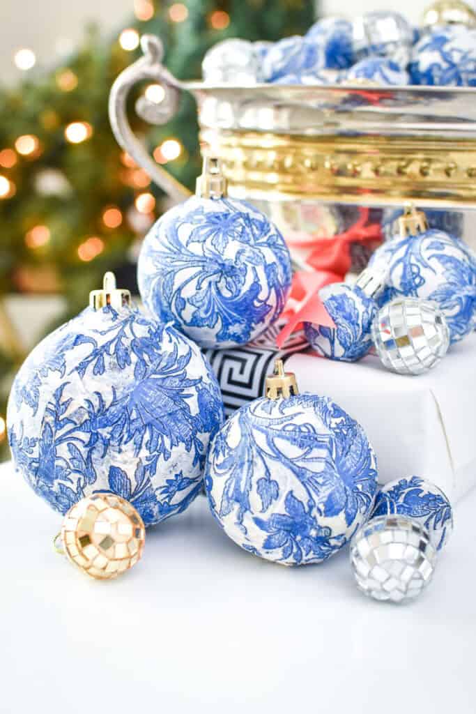 DIY Dollar Store Blue & White Chinoiserie Ornaments by Monica Benavidez