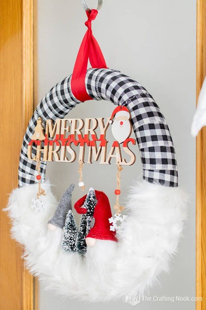 DIY Buffalo Check Gnomes Christmas Wreath by The Crafting Nook