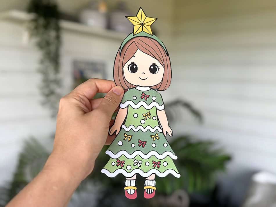 DIY Christmas Tree Outfit Dress Up Doll Paper Craft for Kids