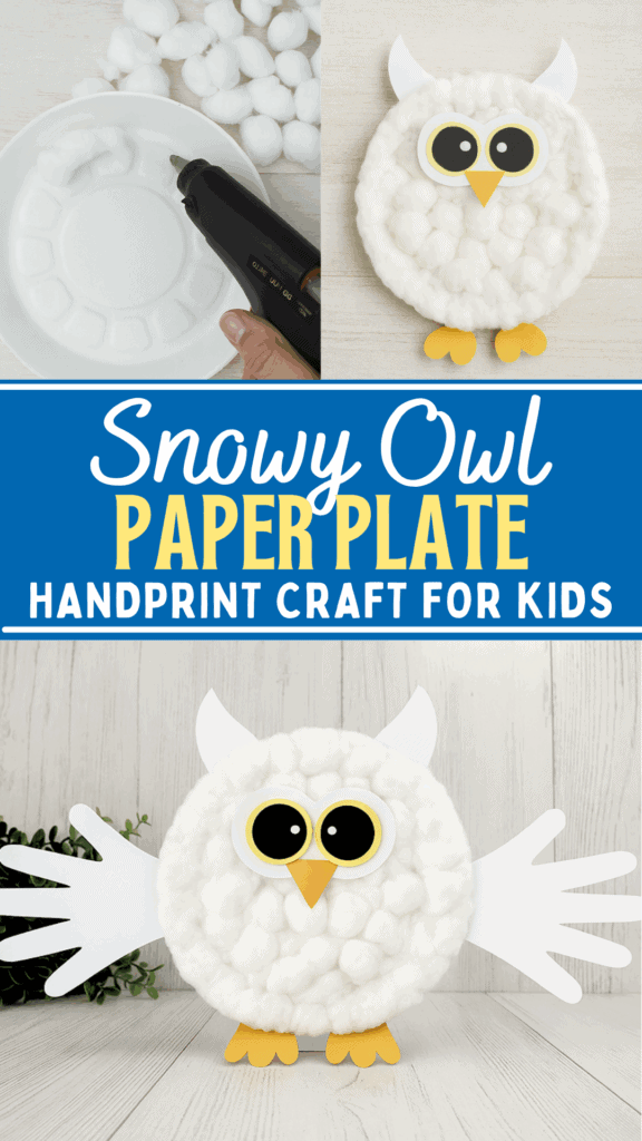 DIY Easy Paper Plate Snowy Owl Winter Handprint Craft for Kids to Make