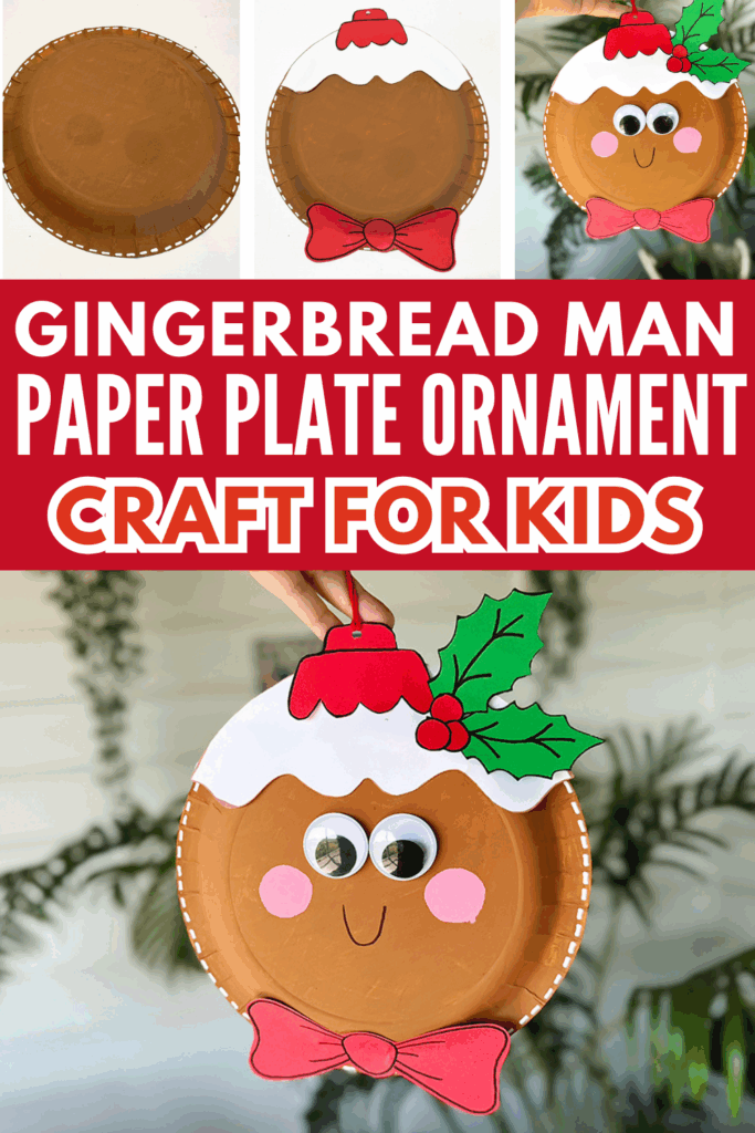 DIY Gingerbread Man Paper Plate Ornament Craft for Kids to Make this December