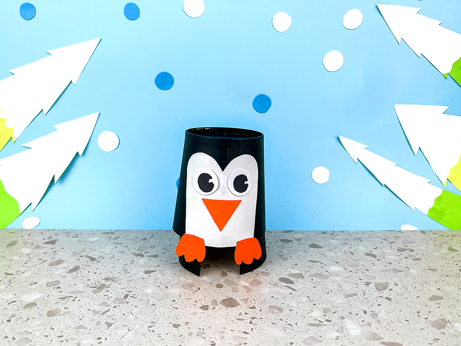 DIY Hopping Paper Cup Arctic Penguin Winter Craft for Kids to Make