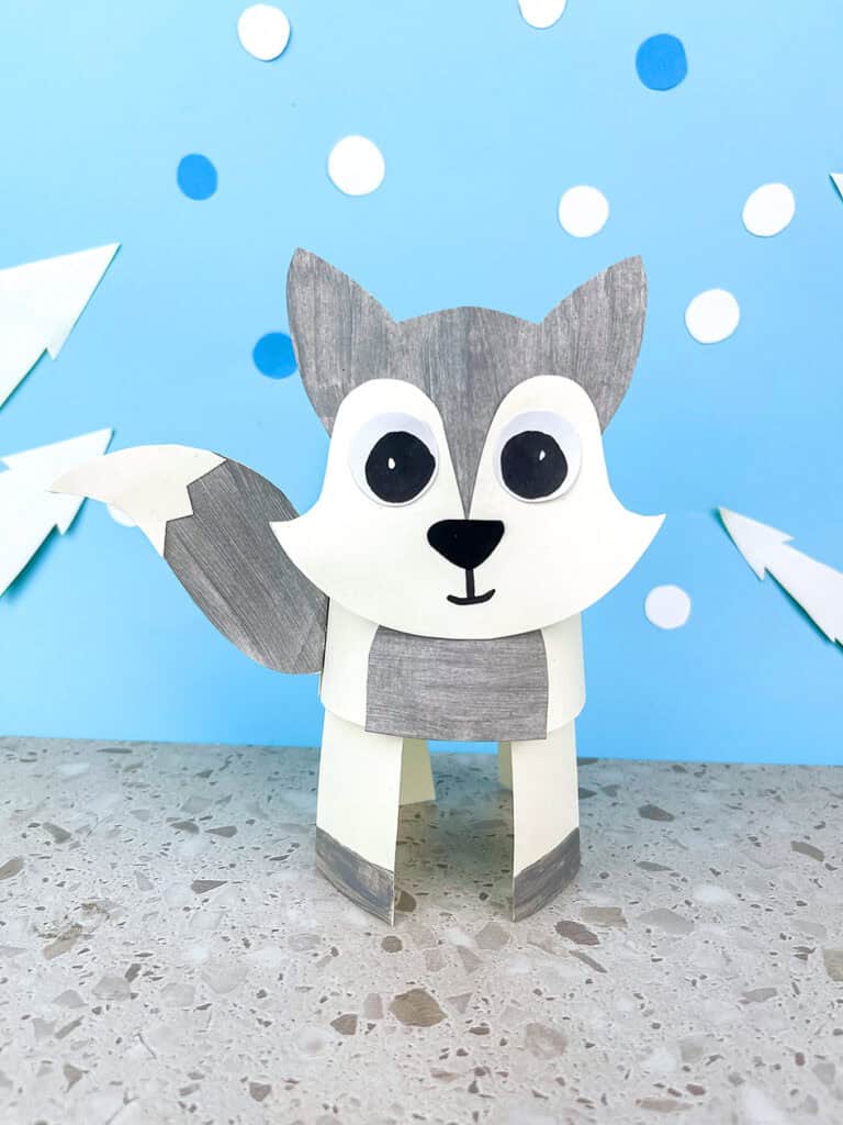 DIY Hopping Paper Cup Winter Arctic Fox Craft for Kids to Make