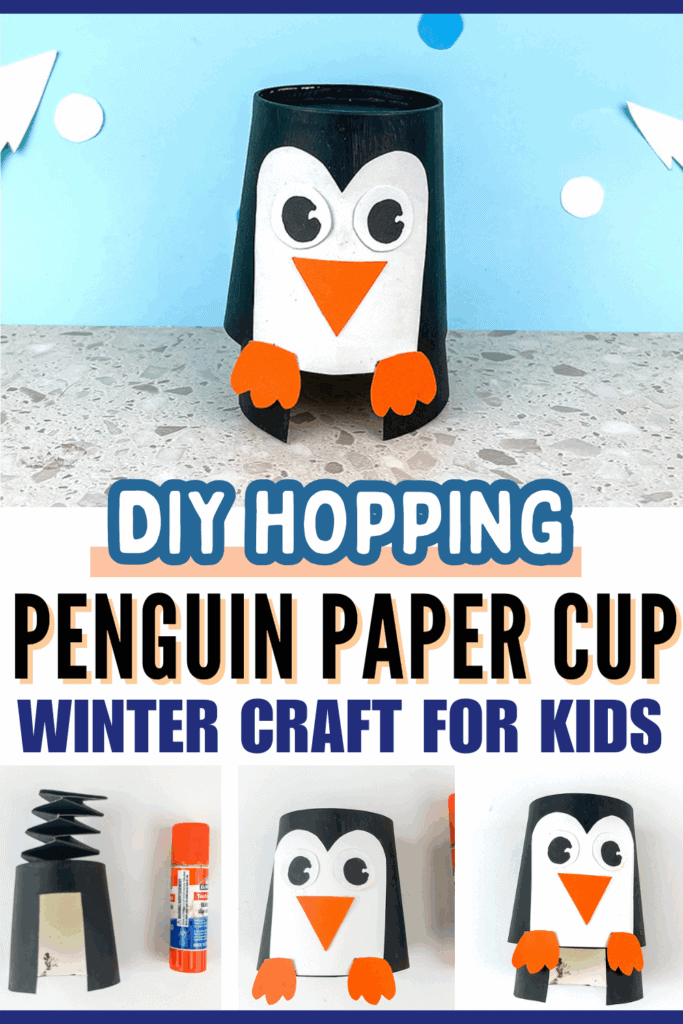 DIY Hopping Penguin Paper Cup Winter Craft for Kids to Make