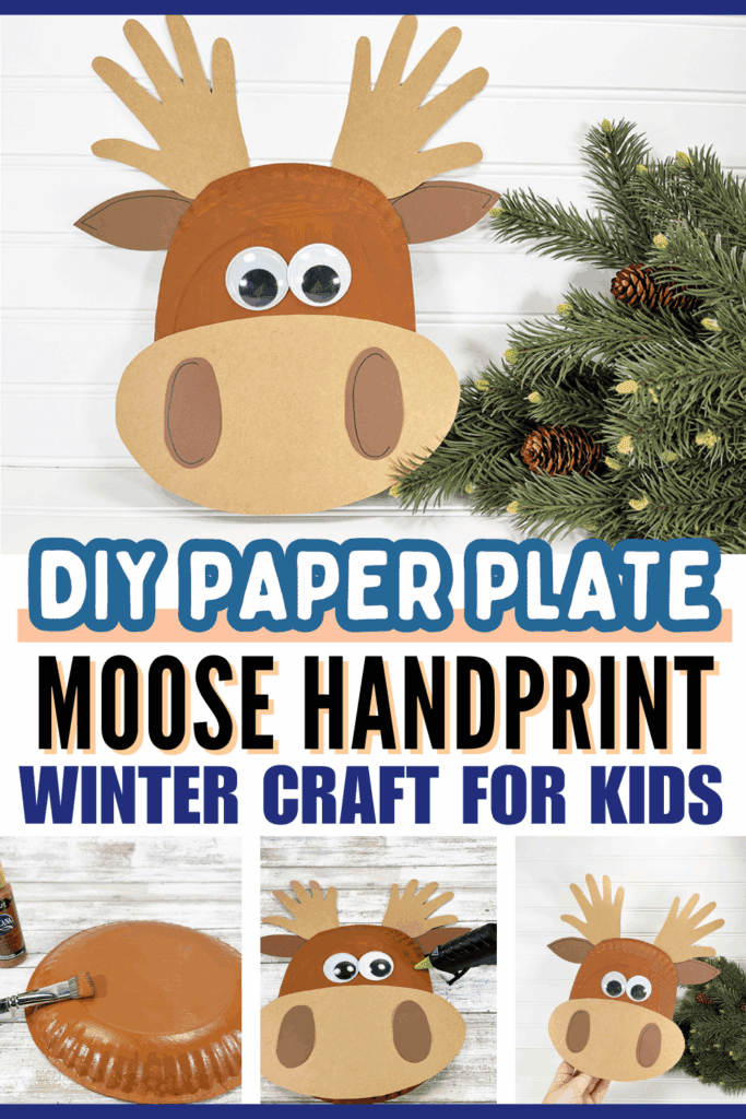 DIY Paper Plate Moose Handprint Winter Craft for Kids to Make