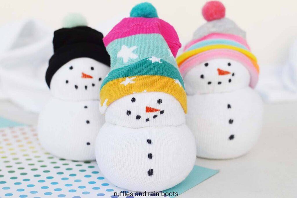 DIY Sock Snowman Dollar Tree Craft by Ruffles and Rainboots