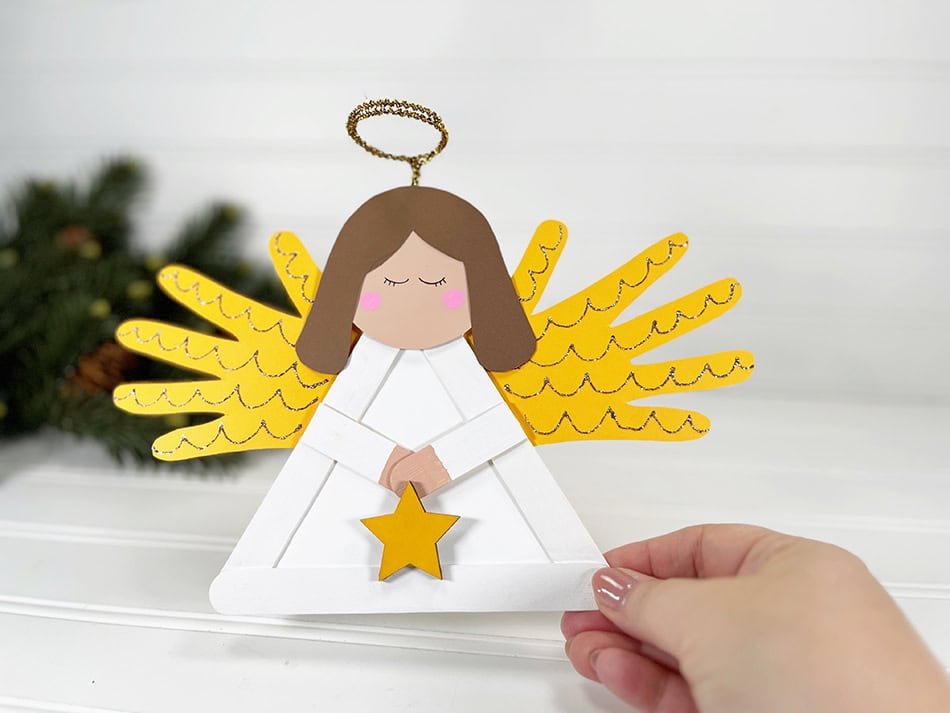 Dollar Store Craft Stick Angel with Handprints