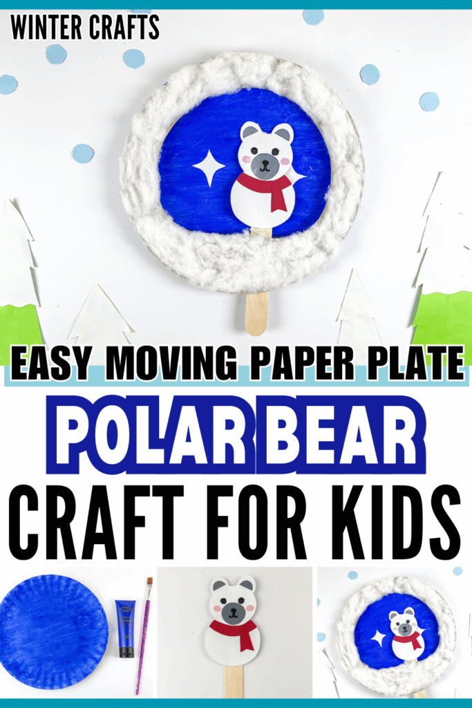 Easy DIY Moving Paper Plate Popsicle Stick Polar Bear Winter Craft for Kids