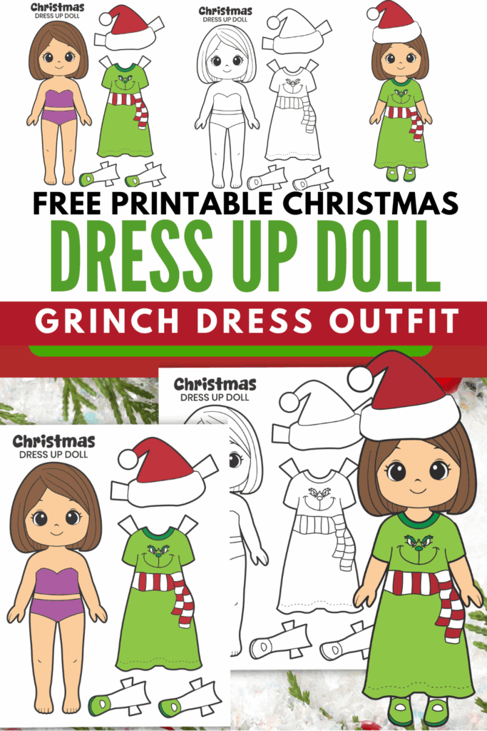 Free Printable Christmas Grinch Dress Up Paper Doll Outfit Craft Idea for Kids - December Project Idea