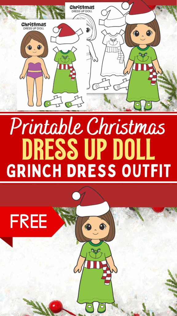 Free Printable Christmas Grinch Paper Dress Up Doll Kids Paper Project for Christmas and December Crafts