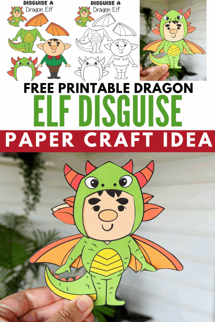 Free Printable Disguise a Christmas Elf as a Dragon Paper Craft Idea for Kids - December Project Idea