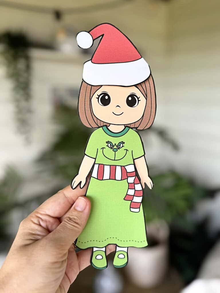 Grinch Christmas Dress Up Paper Doll Outfit Craft for Kids