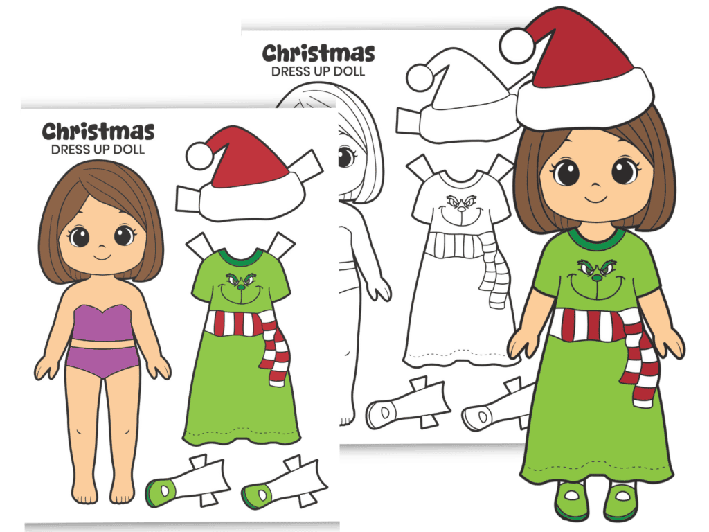 Grinch Christmas Dress Up Paper Doll Craft for Kids
