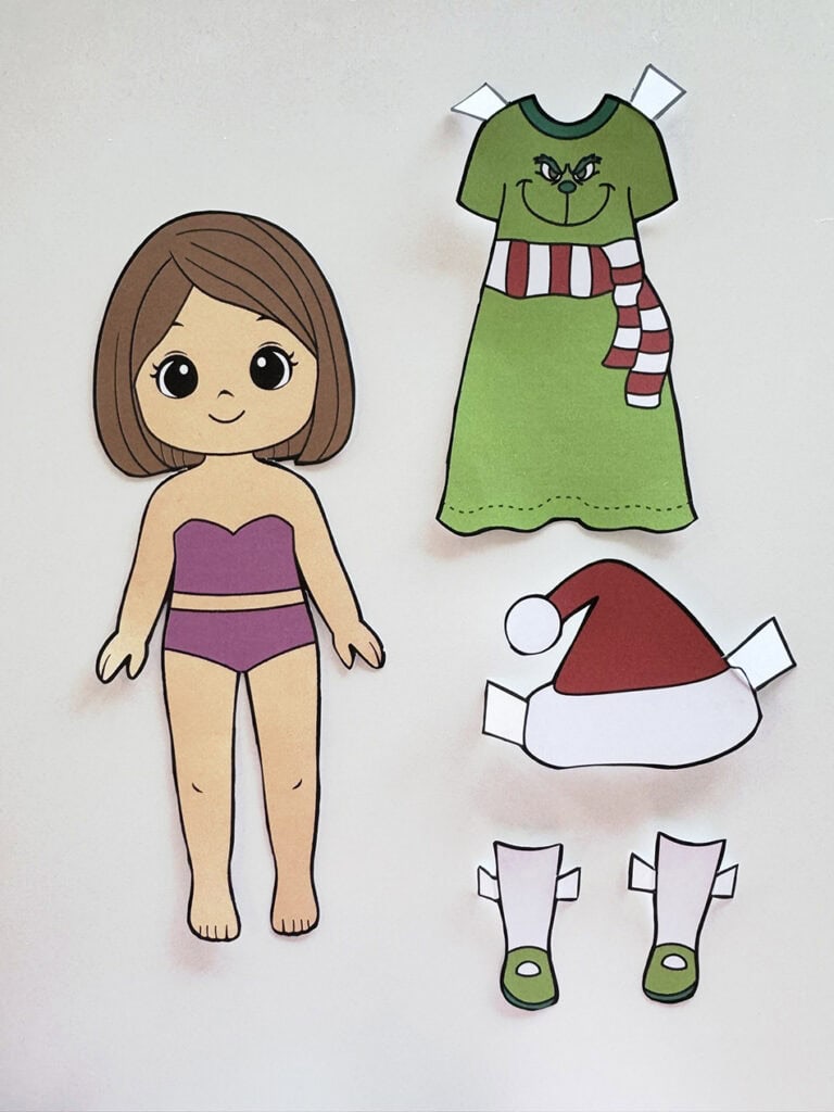 Grinch Christmas Dress Up Paper Doll Step 1