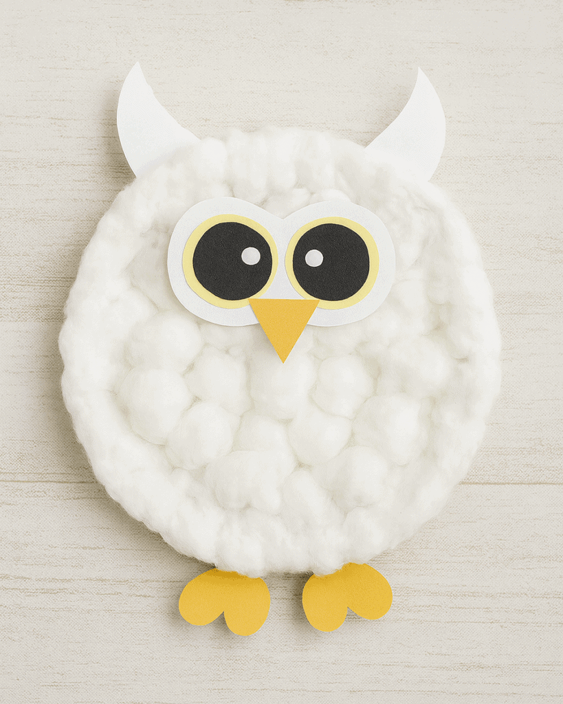 Handprint Snowy Owl Paper Plate Craft Step 9