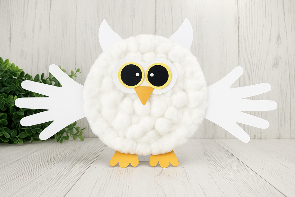 Handprint Snowy Owl Paper Plate Craft for Kids