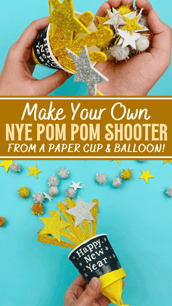 How to Make a NYE Pom Pom Shooter Popper Craft for Kids with a Paper Cup and Balloon