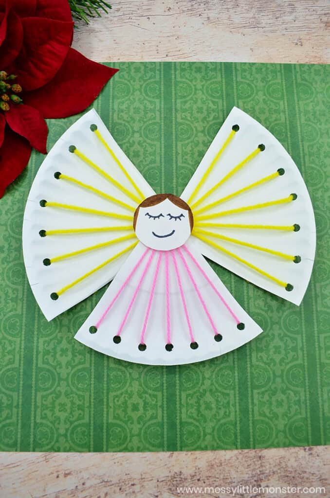 Paper Plate Angel Lacing Craft by Messy Little Monster
