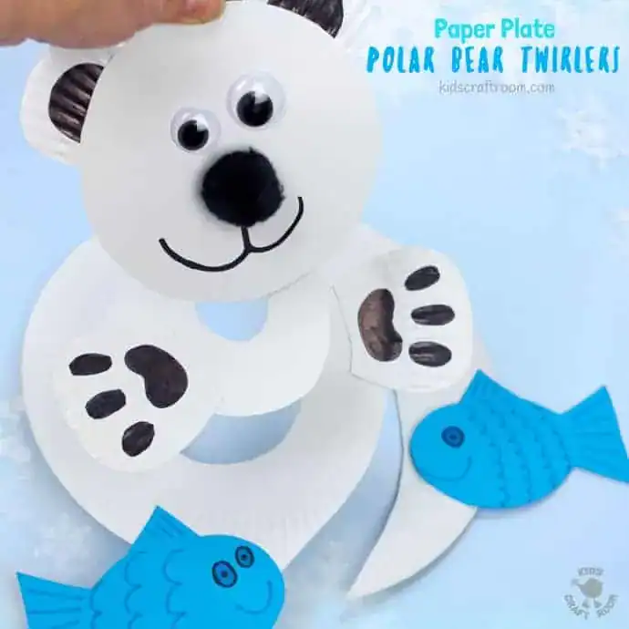 Paper Plate Polar Bear Twirler by Kids Craft Room