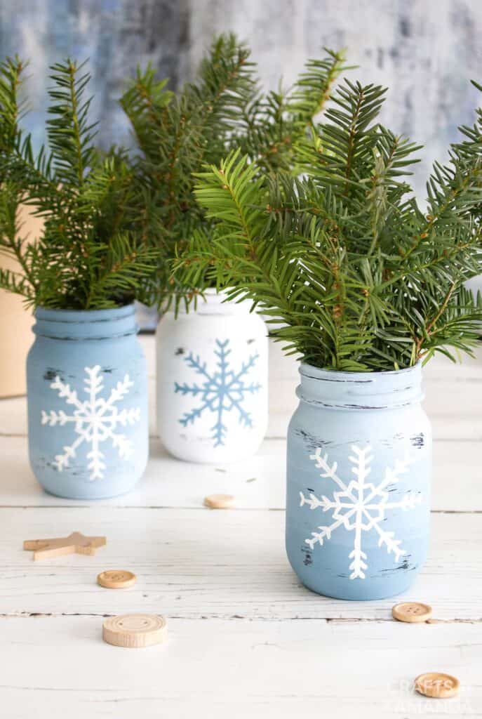 Snowflake Mason Jar Vases by Crafts by Amanda