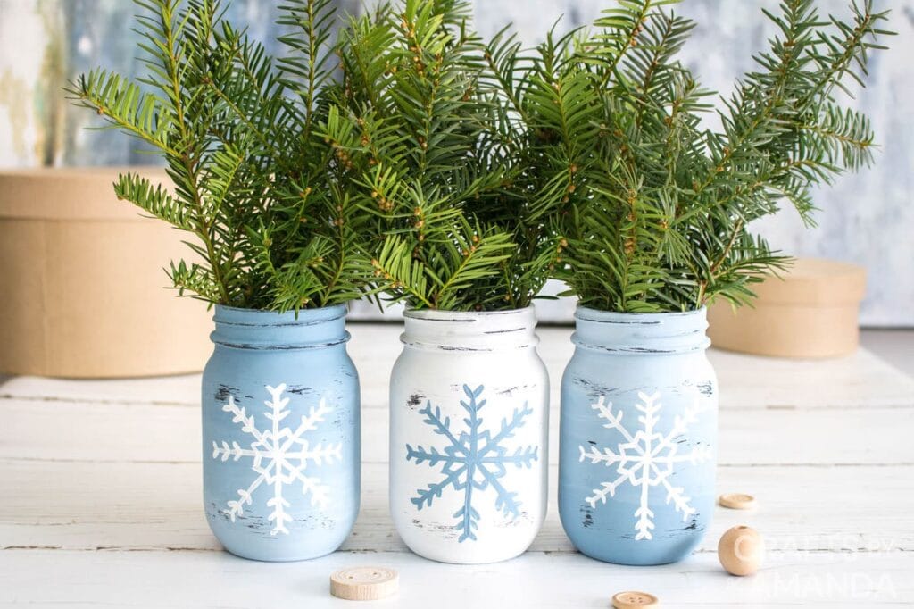 Snowflake Mason Jar Vases by Crafts by Amanda