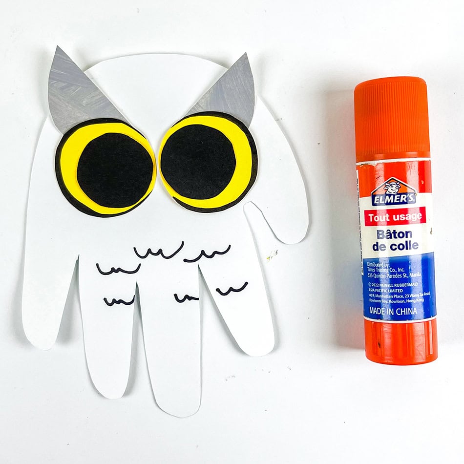 Snowy Owl Handprint Craft Step 10