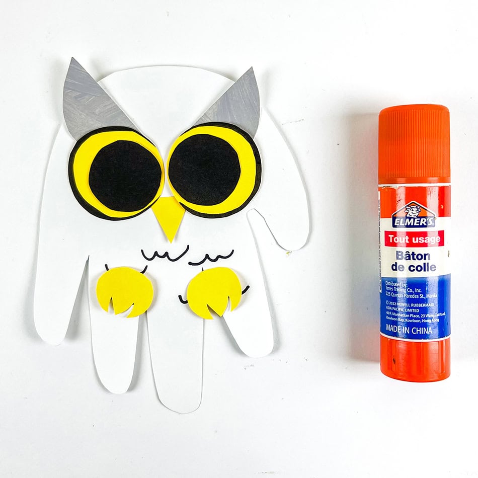 Snowy Owl Handprint Craft Step 12