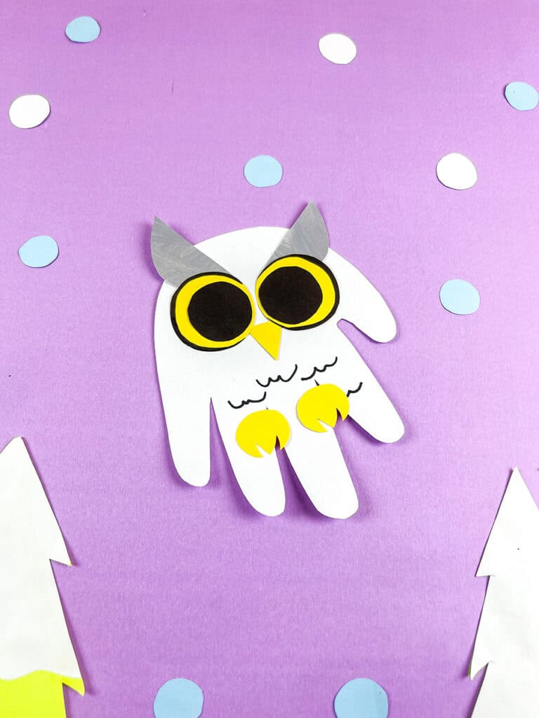 Snowy Owl Handprint Winter Craft for Kids
