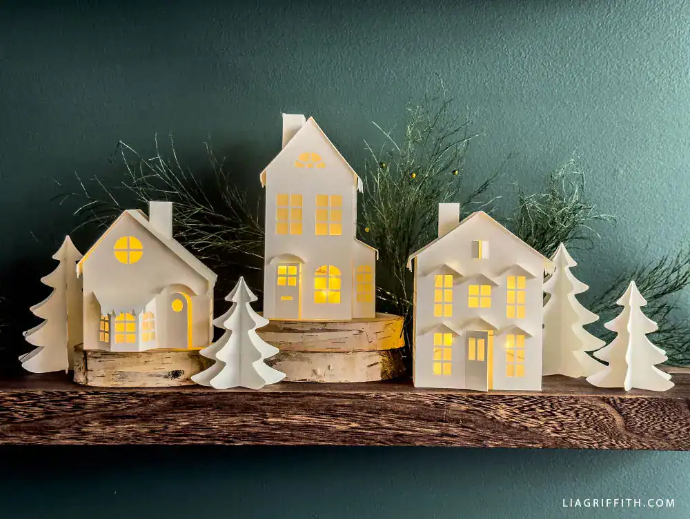 Watercolor Paper White Winter Village by Lia Griffith