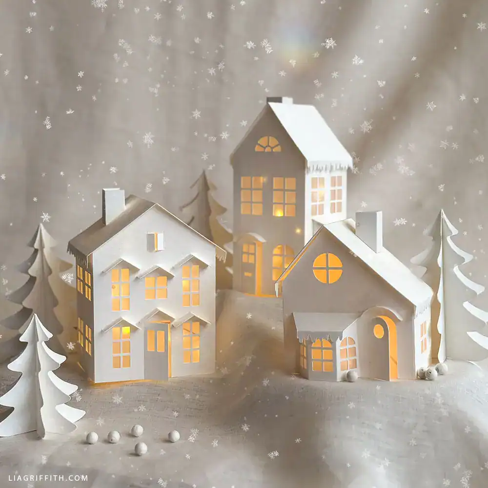 Watercolor Winter Village Scene by Lia Griffith