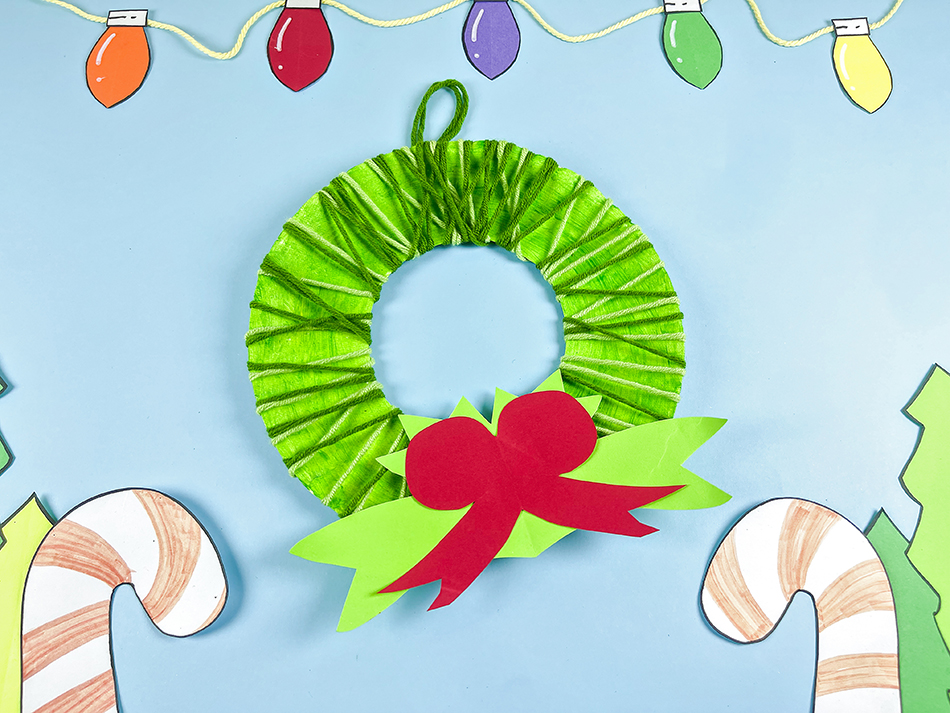 Yarn Paper Plate Christmas Wreath Craft for Kids