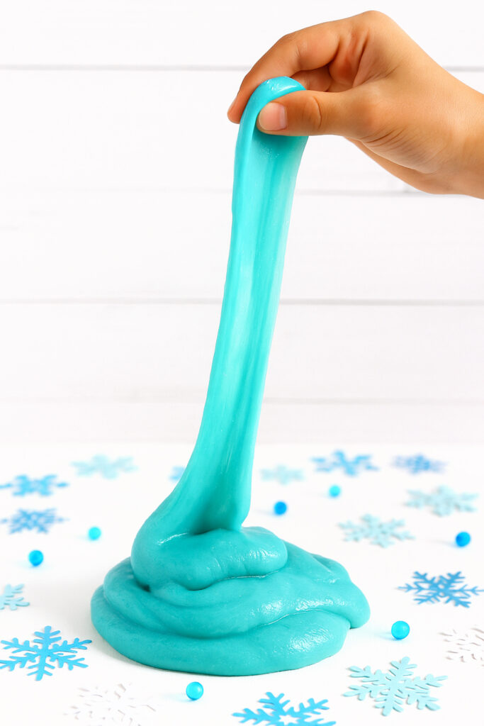 fluffy Winter blue slime recipe with elmer glue borax shaving cream