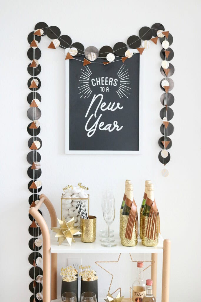 Black & White New Year’s Eve Bar Cart Ideas by the crafted sparrow